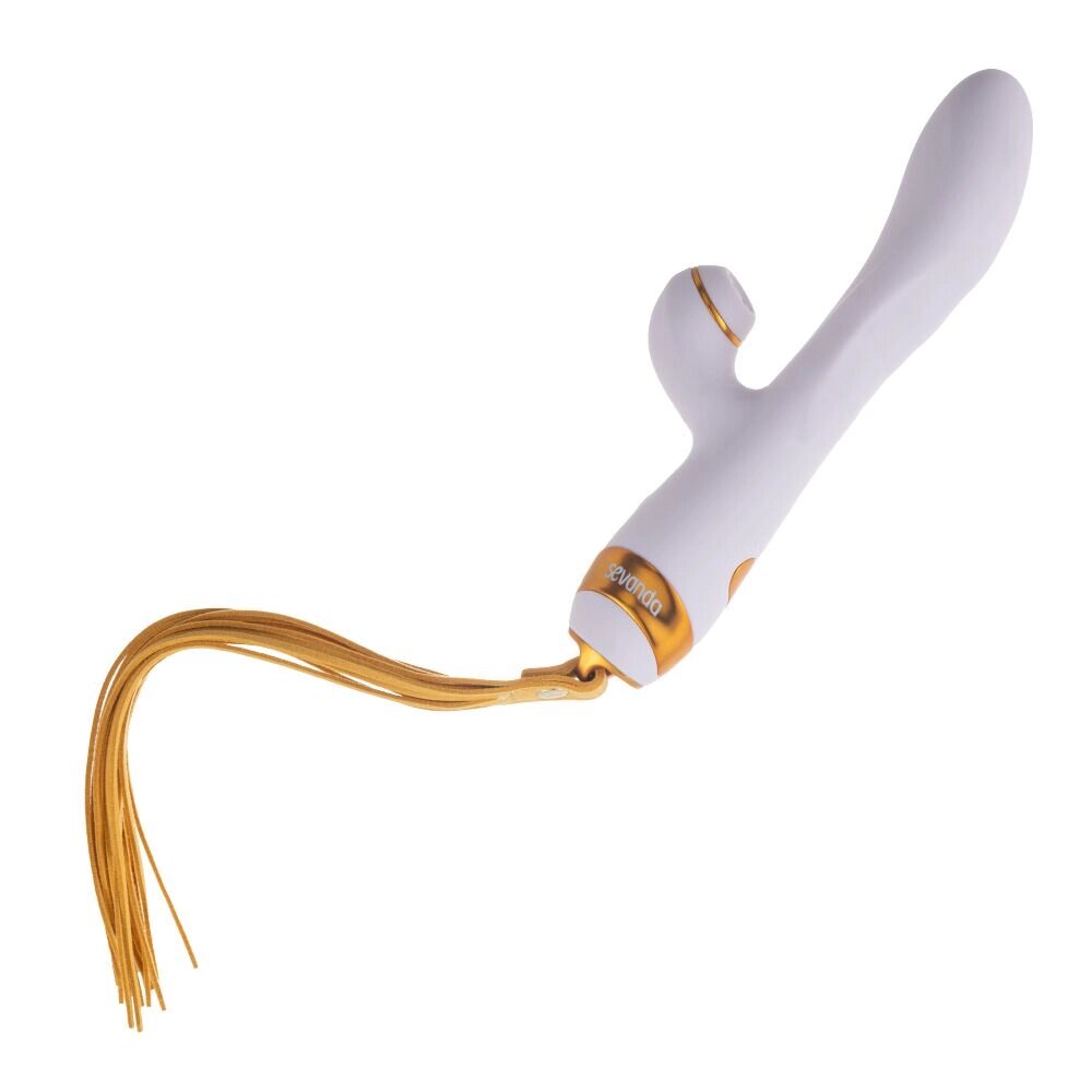 Вібратор-кролик із флоггером LOCKINK SEVANDA Whip Vibrating Massage Wand - White & Golden від компанії Інтернет магазин Персик - фото 1