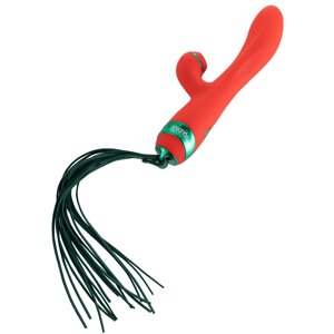 Вібратор-кролик із флоггером LOCKINK SEVANDA Whip Vibrating Massage Wand - Red & Green