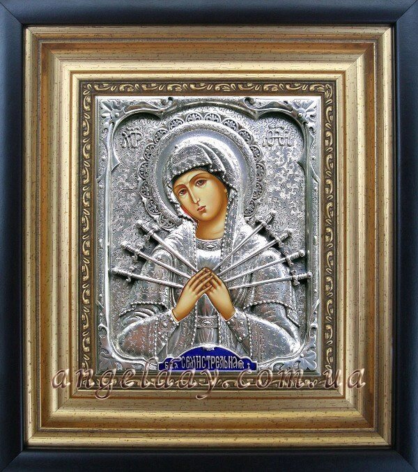 Ікона Богородиці "Семистрільна" (20х22, сріблення) від компанії День Ангела - фото 1