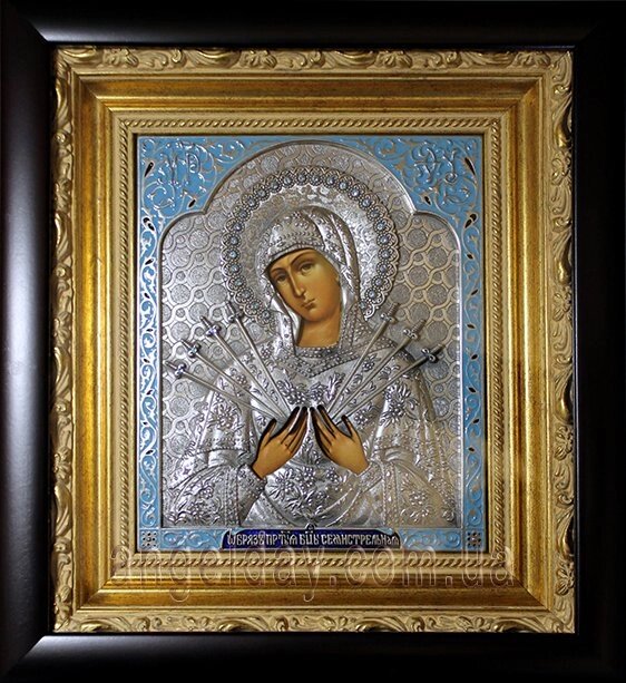 Ікона Богородиці "Семистрільна" (25х27, сріблення) від компанії День Ангела - фото 1