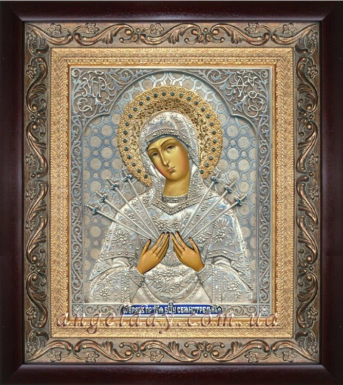 Ікона Богородиці "Семистрільна" (25х27, в позолоченому вінці) від компанії День Ангела - фото 1