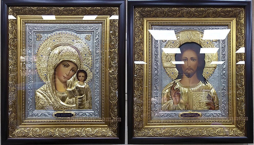 Вінчальна пара ікон "Казанська" (позолота та сріблення) від компанії День Ангела - фото 1