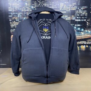 Флісова кофта великого розміру сірого кольору з капюшоном 5XL (обʼєм у животі до 168 см)