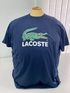 Чоловіча синя футболка великого розміру з принтом "LACOSTE"