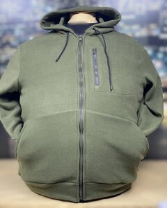 Флісова кофта 7XL хакі з капюшоном
