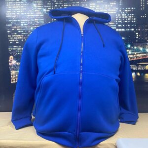 Флісова куртка синя великого розміру . З капюшоном стьобана оптом