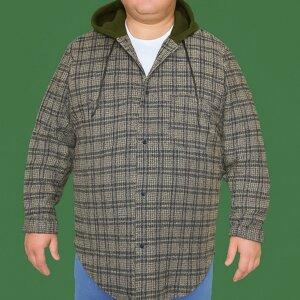 Чоловіча тепла рубашка великого розміру в клітку з капюшоном 3хл