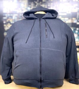 Флісова кофта великого розміру сірого кольору з капюшоном 3XL (обʼєм до 156 см)