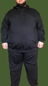 Чоловічий спортивний костюм у великому розмірі у чорному кольорі. Худі зі штанами.