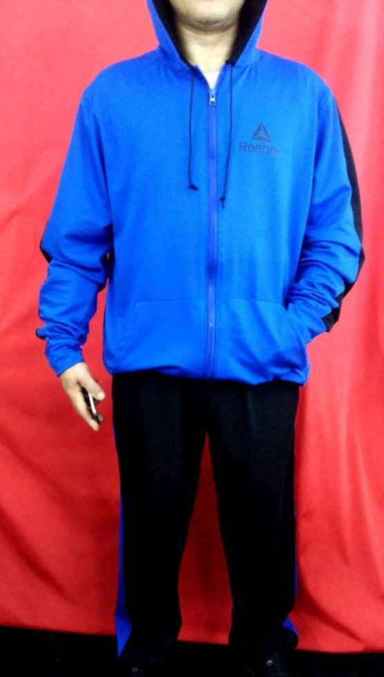 Спортивний костюм 7хл великого розміру з капюшоном синій від компанії Чоловічий одяг великих розмірів - фото 1
