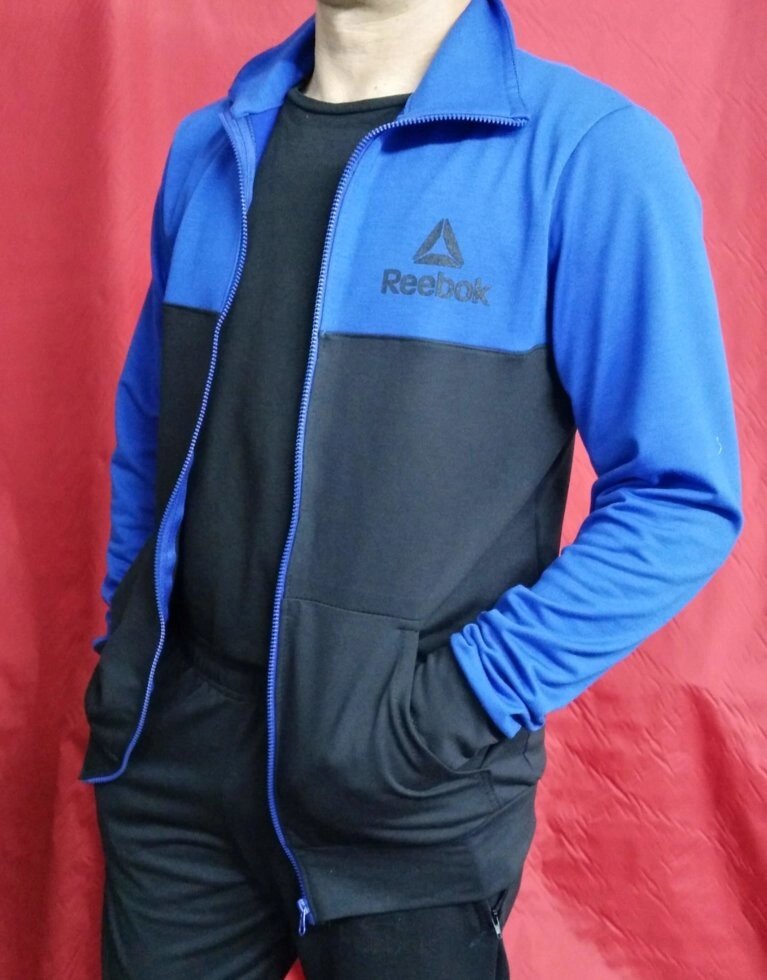 Спортивний костюм чоловічий теплий великого розміру чорно-синій від компанії Чоловічий одяг великих розмірів - фото 1