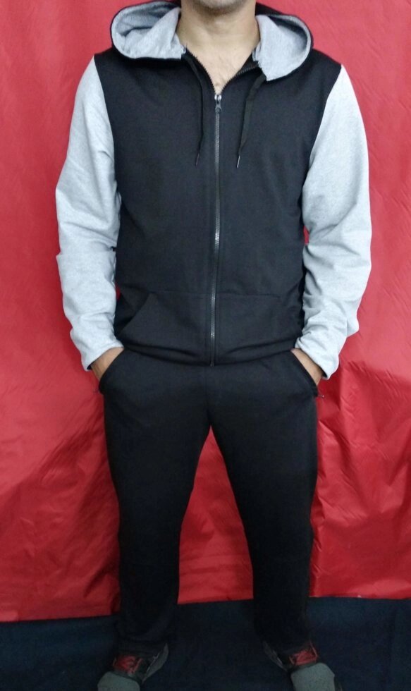 Спортивний костюм великого розміру чоловічої чорно-сірий від компанії Чоловічий одяг великих розмірів - фото 1