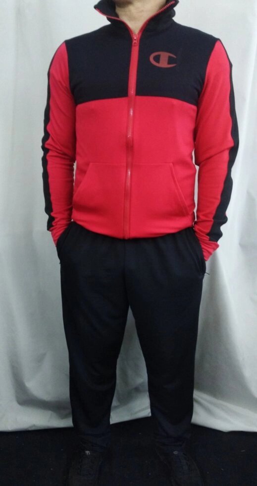 Спортивний теплий костюм великого розміру червоно-чорний від компанії Чоловічий одяг великих розмірів - фото 1