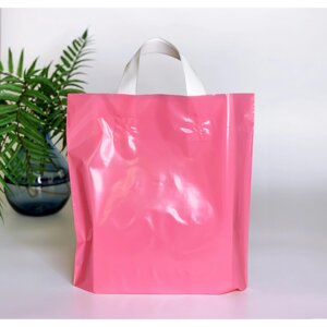 Пакет пищевой LDPE рожевий, 30х30(+3) см, 60 мкм, з петлевою білими ручками, (50 шт.)