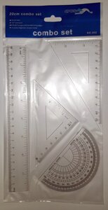 Набір лінійок Лінійка 20 см + транспортир + 2 трикутника пласт., 4 предм.
