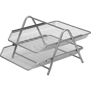 Лоток для документів горизонтальний, металевий, 2 секції, СІРИЙ