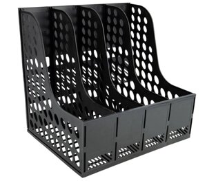 Лоток для документів вертикальний, збірний пластиковий чорний, 4 секції