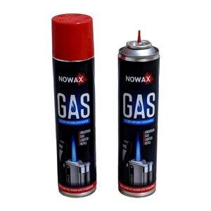 Газ для запальничок TM NOWAX 300 мл, Газовий балон для заправки запальничок, Перехідник для заправки запальничок