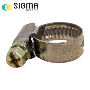 Хомут металевий черв'ячний Sigma 10-16мм, хомут для газового шланга 9мм