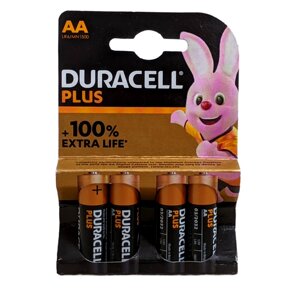 Лужні батарейки Duracell Plus АА LR6 4 штуки в блістері, паковання потужних пальчикових батарейок