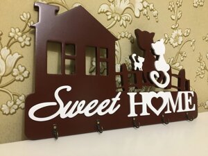 Ключниця коричнева з котами "Sweet home"з дерева та МДФ