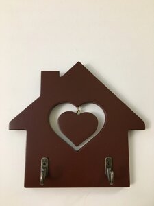Ключница коричнева з поличкою "Home" з дерева та МДФ