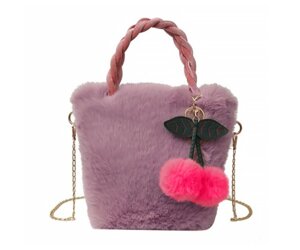 Дитяча сумка GZ-5043 хутряна з вишнею на ланцюжку для дівчинки Light Pink