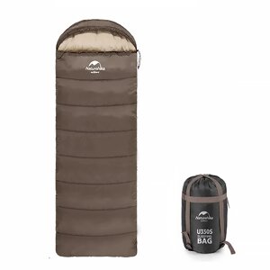 Туристичний спальний мішок Naturehike U350 c капюшоном Brown + Beige