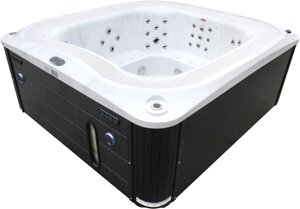 Переливний СПА-басейн Aquajoy Serenity (250х230х96 см), сріблясто-білий мармур, чорний корпус