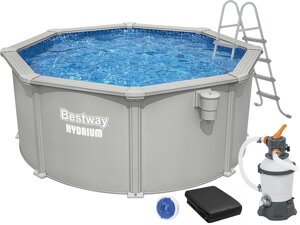 Бествей Гідрій 56566 (300x120 см) Ляльковий басейн з піщаним фільтром, сходами та наметом