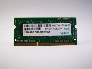 Оперативна пам'ять для ноутбука sodimm apacer DDR3 2gb 1333mhz PC3-10600S (78. A2gc9. AF0) б/в