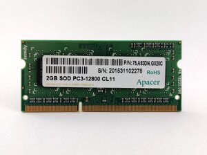 Оперативна пам'ять для ноутбука sodimm apacer DDR3 2gb 1600mhz PC3-12800S (75. A83DN. G020C) б/в