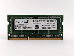 Оперативна пам'ять для ноутбука sodimm crucial DDR3 2gb 1066mhz PC3-8500S (CT2g3S1067M. M8fkd) б/в