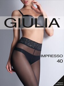 Колготки жіночі без шортиків з витонченим широким поясом з мережива GIULIA Impresso 40 Nero 2