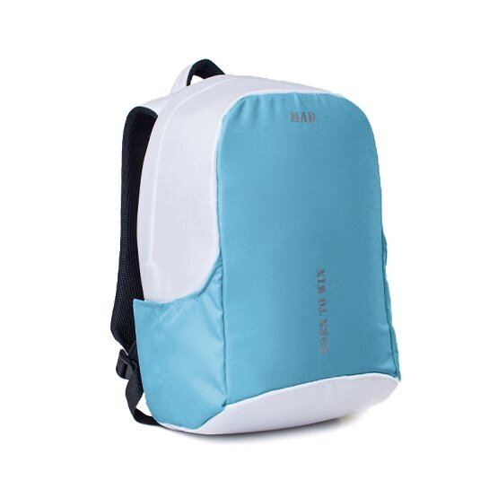 Сучасний рюкзак антизлодій BOOSTER білого-блакитний від MAD | born to win - інтернет магазин