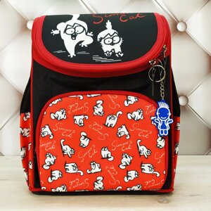 Рюкзак шкільний каркасний Bagland, чорний з червоним, з котом Саймоном 12 л.