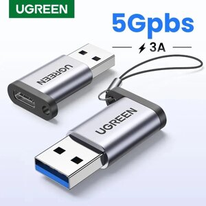 Адаптер UGREEN US276 Перехідник USB-A 3.0 to USB-C Adapter з карабіном Space Gray (50533)