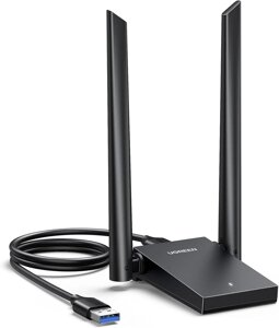 Адаптер Wi-Fi 5G 2.4G дводіапазонний UGREEN CM495 AX1800 WiFi 6 настільний з двома антенами Black (25226)