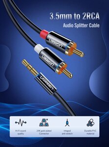 Аудіо кабель AUX 3.5 mm to 2RCA Ugreen AV116 (0,5 / 1 / 1,5 / 2 / 3 / 5 метрів) 2