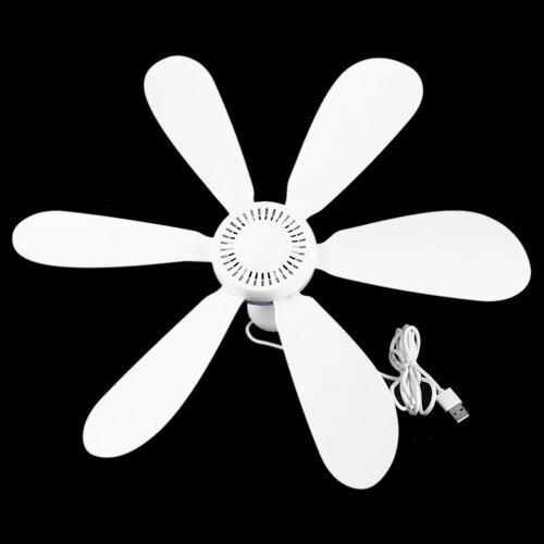 Безшумний стельовий вентилятор із 6 листям і живленням від USB White