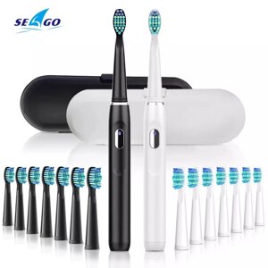 Електрична зубна щітка SEAGO SG-551 Sonic Toothbrush + 8 змінних насадок з футляром (white/black)