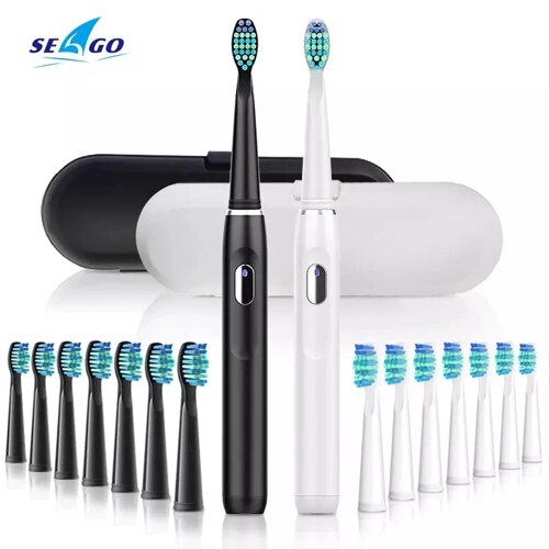 Електрична зубна щітка SEAGO SG-551 Sonic Toothbrush 8 змінних насадок з футляром (white/black)