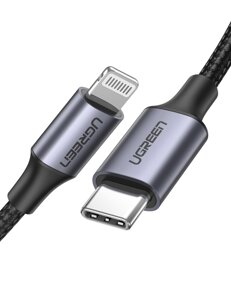 Кабель для зарядки та передачі даних MFi Lightning to USB-C Ugreen US304 сертифікований Braided, Aluminum (60760), 1.5m