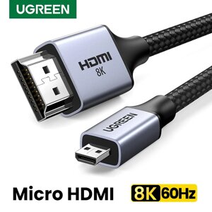 Кабель micro HDMI ugreen HD164 cable micro HDMI to HDMI 2.1 8K 60hz VRR earc 48gbps 3D alluminium 2m black (15517)