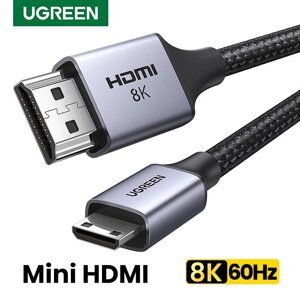 Кабель mini HDMI ugreen HD163 cable mini HDMI to HDMI 2.1 8K 60hz 48gbps dynamic HDR 3D MAX alluminium (1-2m) 2