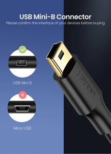 Кабель Mini USB to USB 2.0 UGREEN US132 для заряджання та передачі даних (0.25-2m) 1