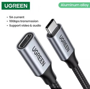 Кабель Type-C UGREEN US372 Подовжувач USB C to Type-C 100W 4K@60Hz 10Gbps 5A Thunderbolt 3 Aluminium (0.5-1m) 1.0