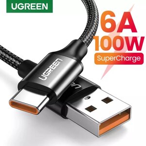 Кабель зарядний 100W Huawei SuperSharge 6A Type-C Ugreen 60729 Black Nylon NEW