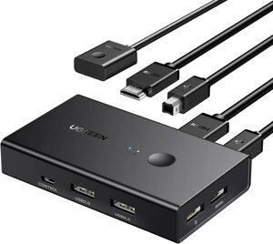 Комутатор HDMI USB UGREEN CM571 KVM-перемикач на 2 комп'ютери Switch 4K 60Hz HDR з пультом Black (15166)