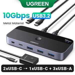 Комутатор USB 3.2 UGREEN CM691 Sharing Switch 2in 4out HUB 10Gbps з додатковим живленням і пультом (25164)